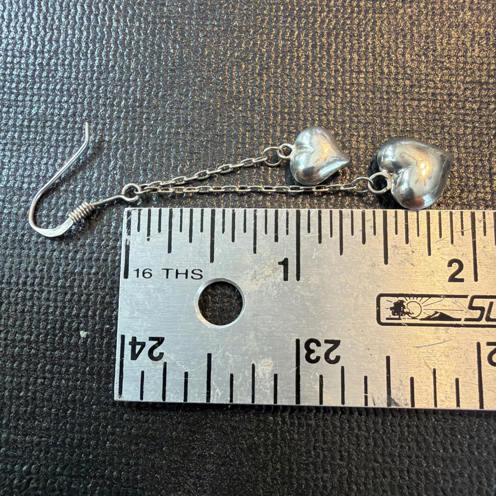 Double Hearts on Chains 925 Silver Dangle Earrings