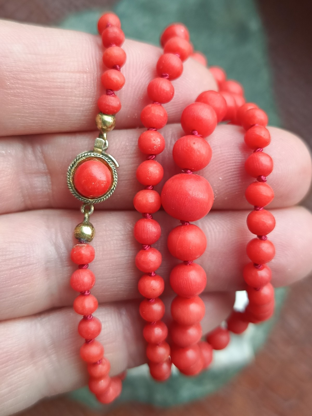 Vintage Italian Mediterranean Coral and Silver Necklace Beads 51 Cm