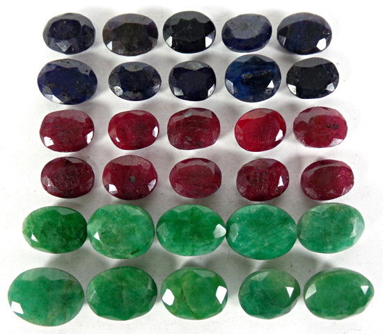290 Ct+ 30 Pcs Natural Red Ruby Green Emerald Blue Sapphire All Oval Loose Gems