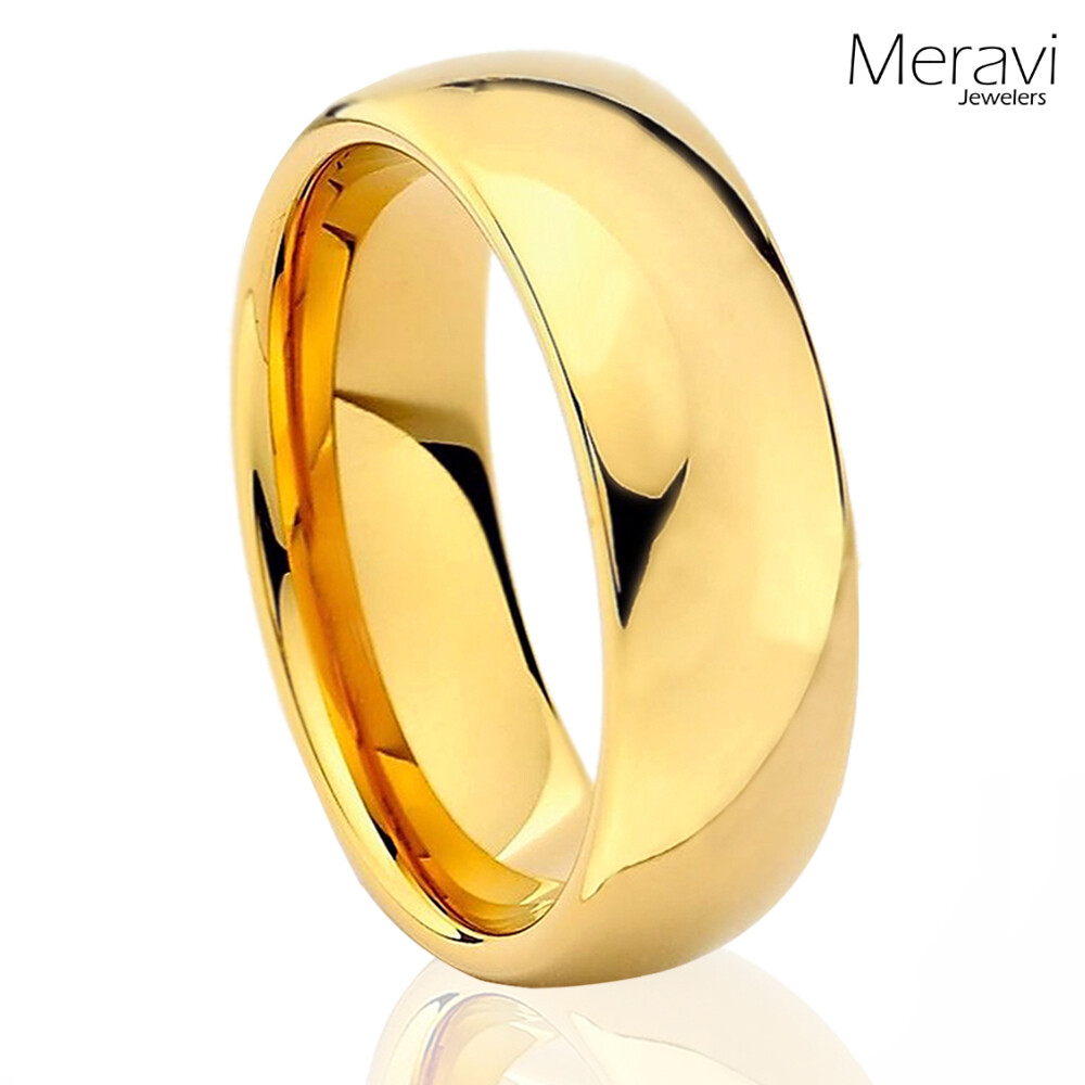 🔥 Tungsten Carbide 18k Gold Plate Dome Wedding Band Men Women Comfort Fit Ring