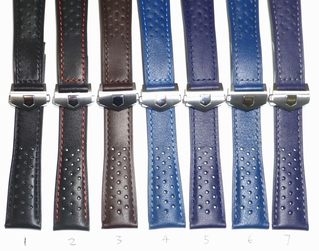 20mm, 22mm Perforated Genuine Leather Watch Band Strap with Deployment Clasp