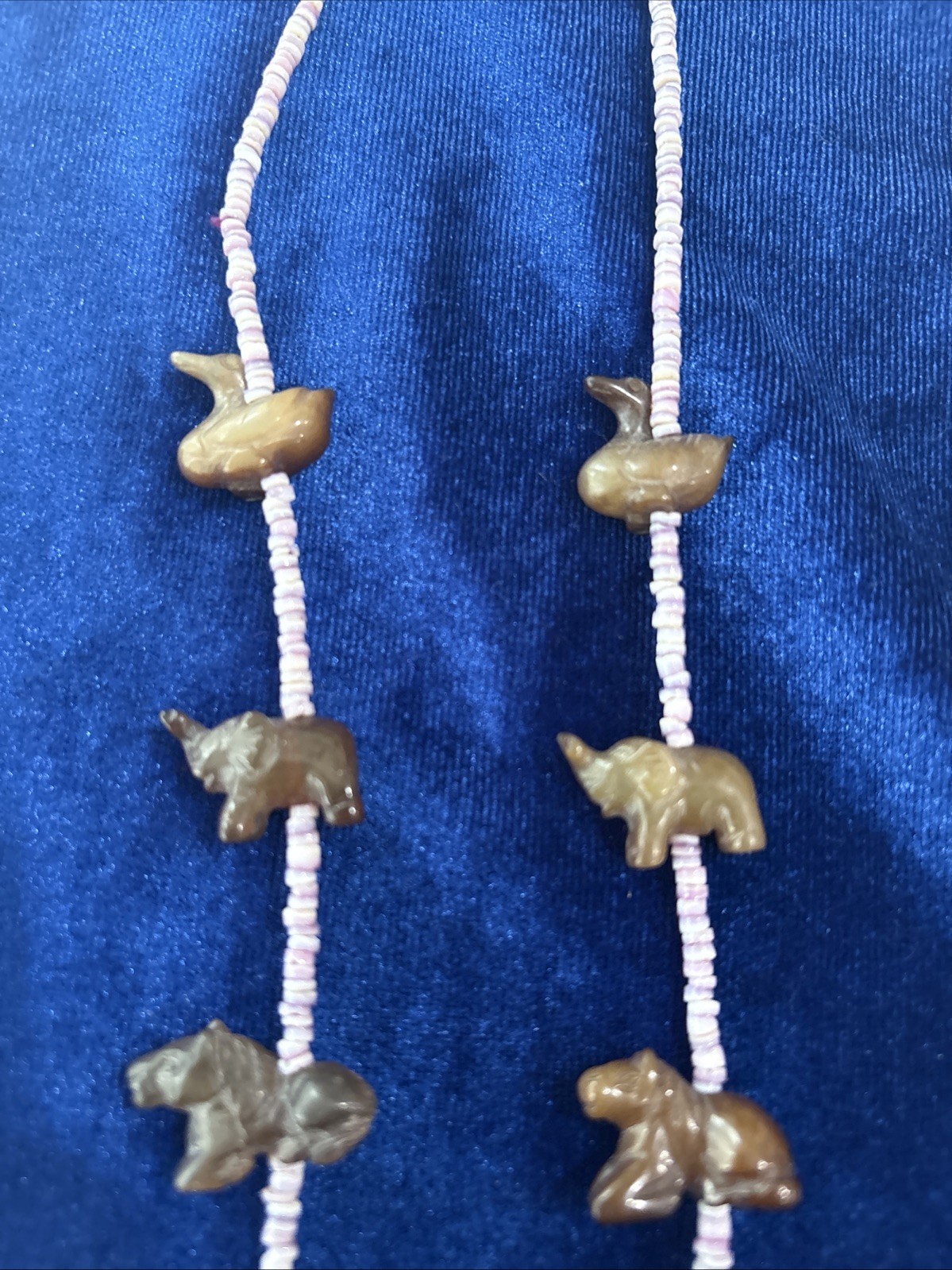 Vintage Chinese Export Carved Stone Zuni Style Necklace. Carved Animals.