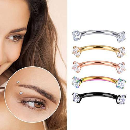 5PCS Clear CZ Eyebrow Stud Mix Color Surgical Steel Curved Barbell Body Piercing