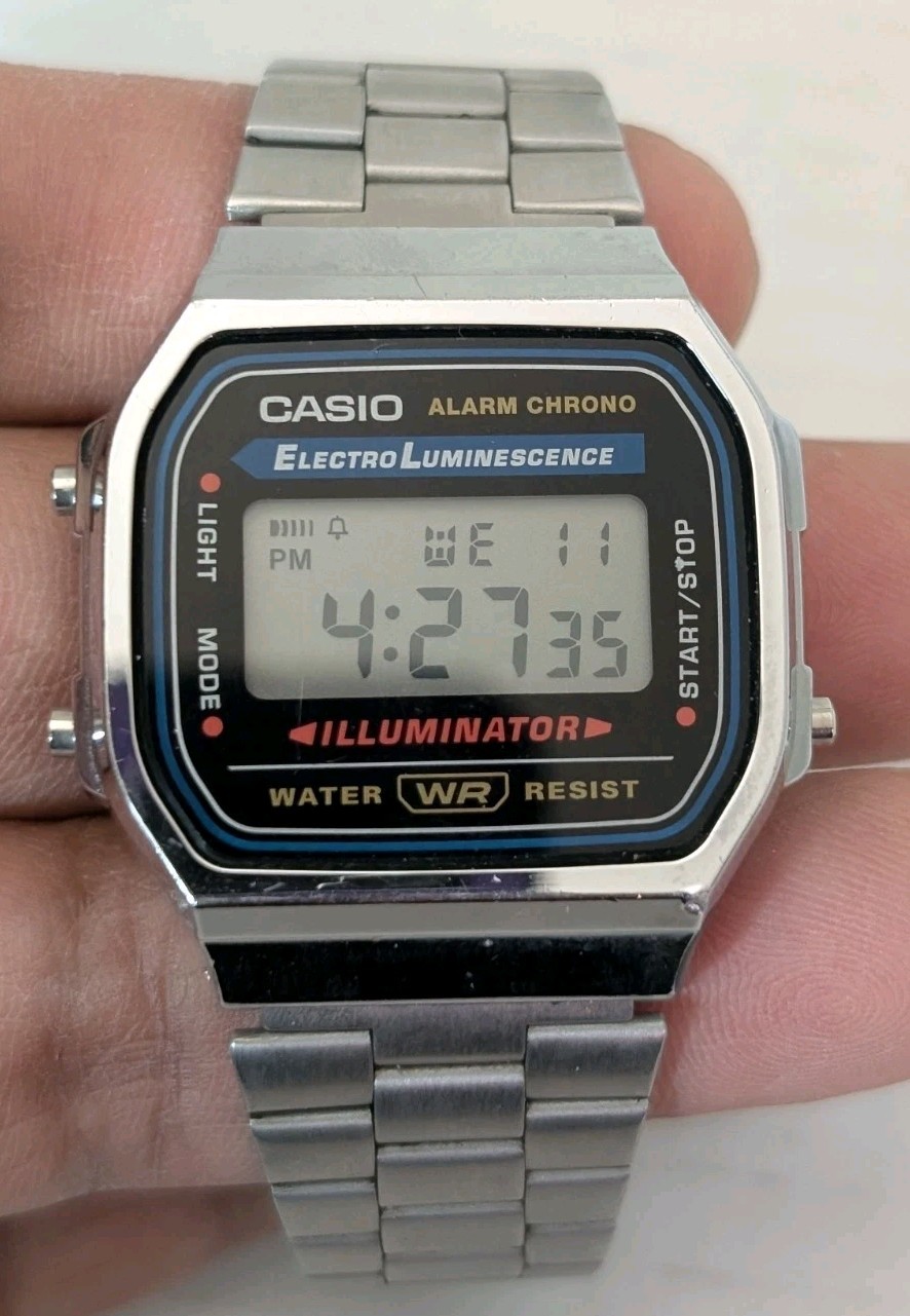 Casio 3298 A168 Illuminator Watch Mens 35mm Silver Tone Digital Alarm Chrono