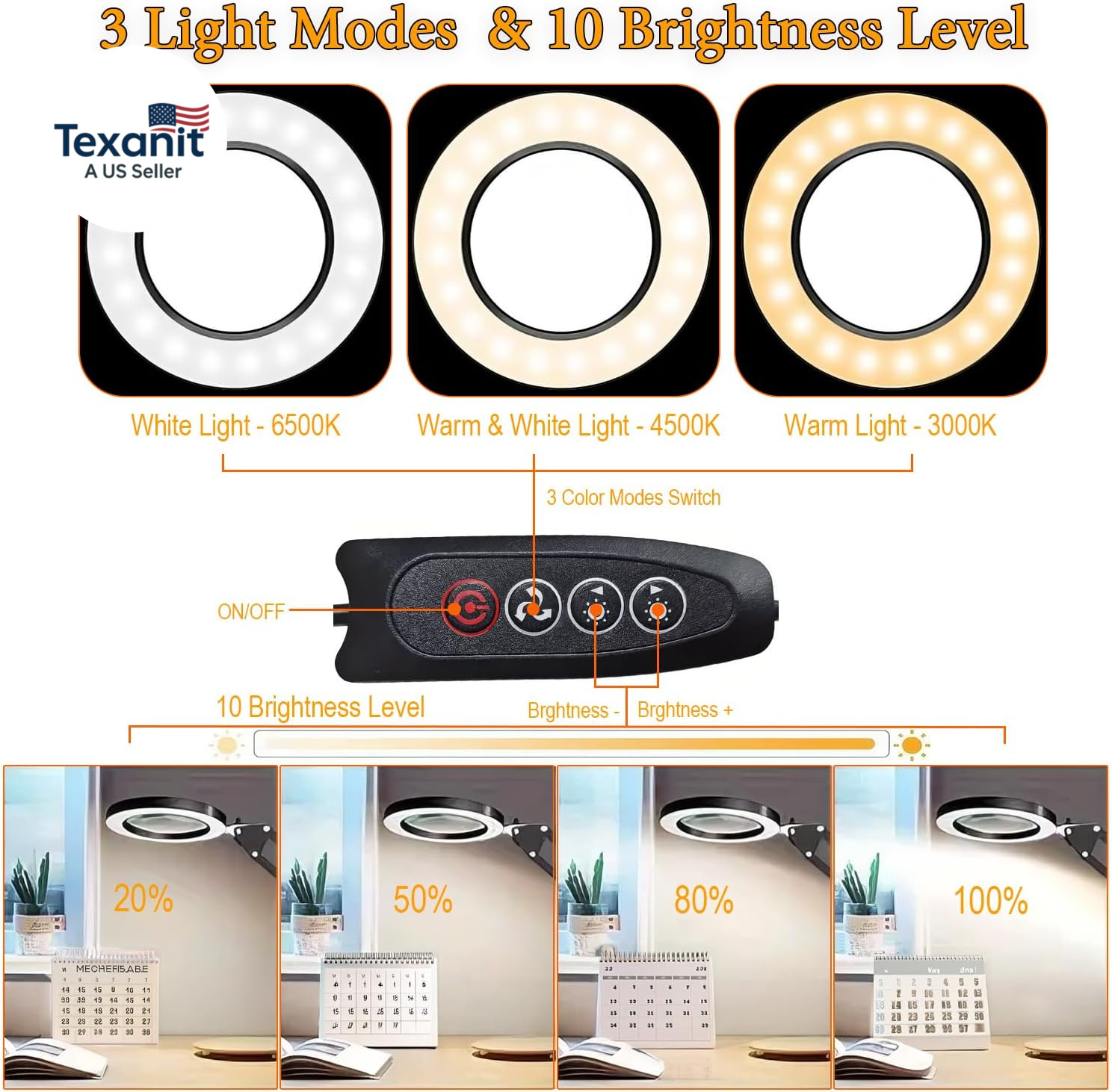 15X Magnifying Glass with Light – Real Glass Lens, 3 Color Modes & Adjustable Br
