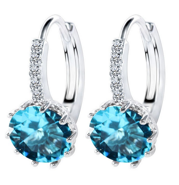 Silver Blue Purple Black Pink Green CZ Stud Hoop Huggie Earrings Gift