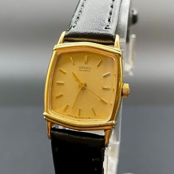 Working Item Seiko Quartz Watch 1221 5320 Square Gold Dial New Belt Ladies