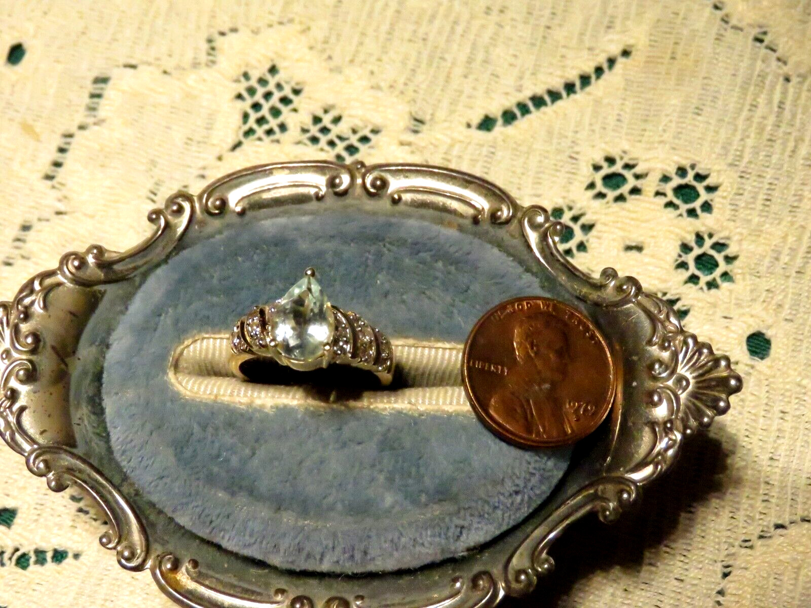 Solid 14k Yellow Gold Big 10 x7 Aquamarine 18 Diamonds Cocktail Ring 6.5 * 5.7gr