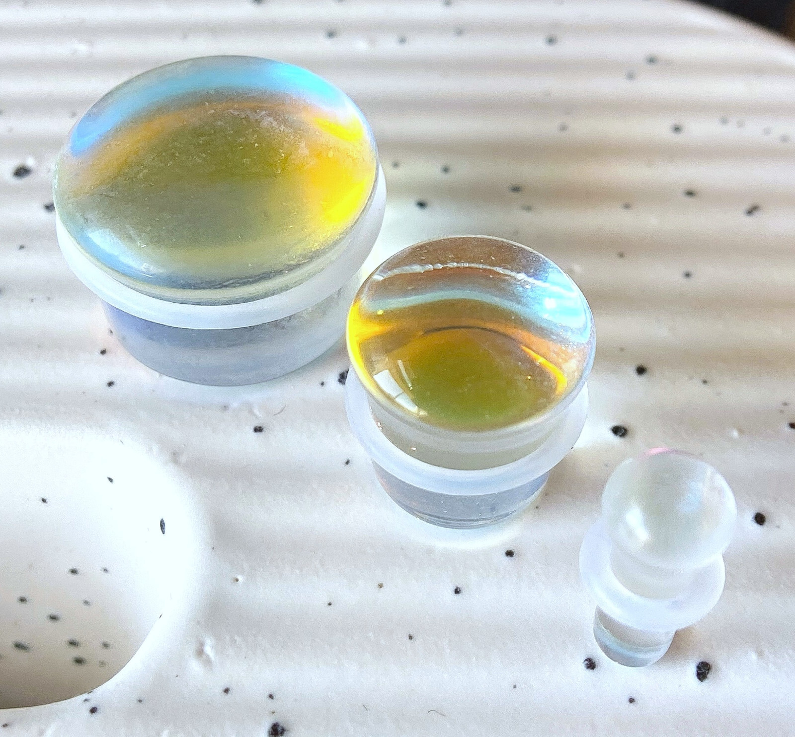 PAIR Luminous Moonstone Glass Single Flare Stone Plugs Gauges Earlets Tunnels