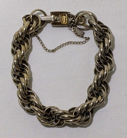 Vintage Signed Monet 7″ Gold Tone Heavy Chain Bracelet with Safety Chain Gift