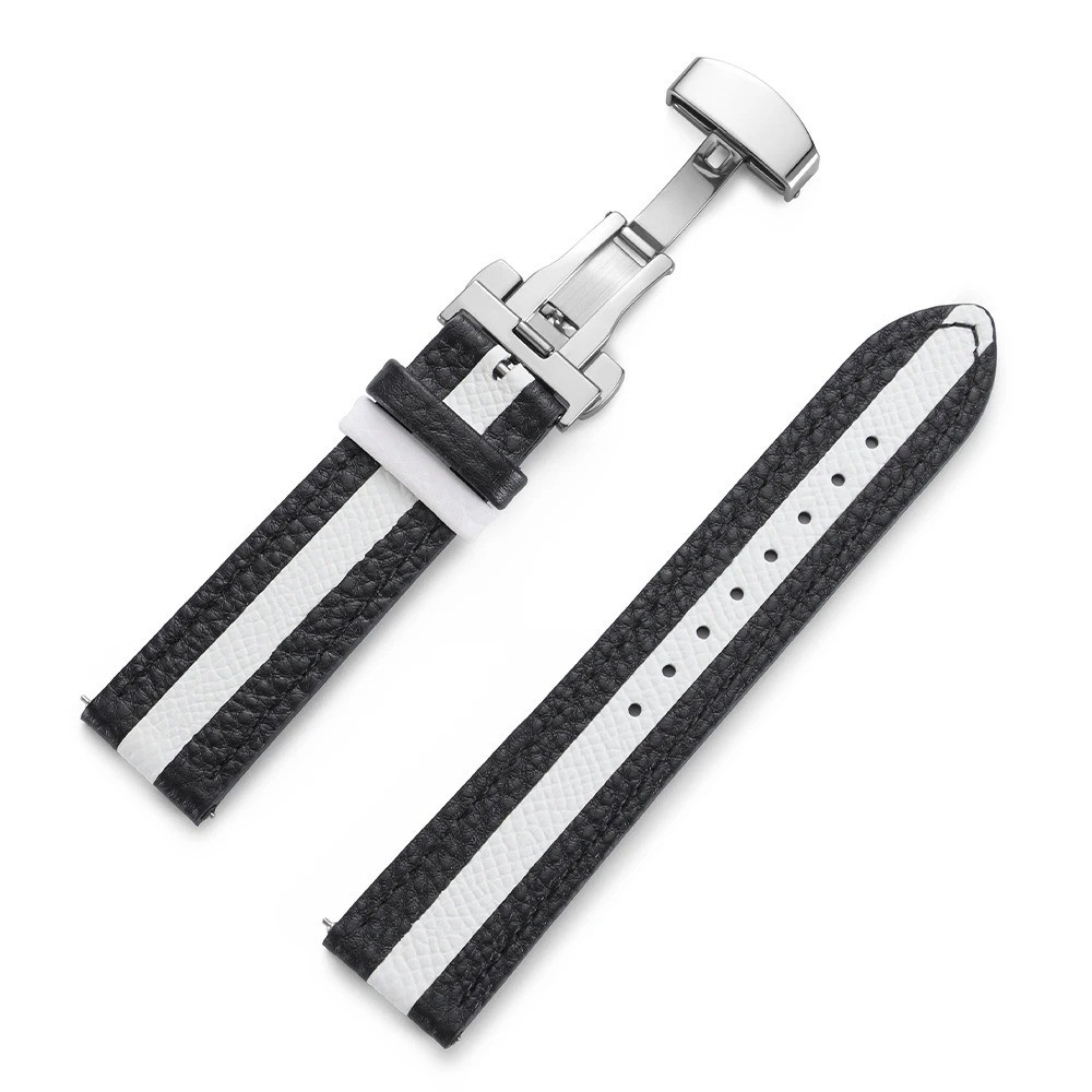 22mm 20mm Genuine Calfskin Leather Watchband for Omega Seiko Butterfly Buckle