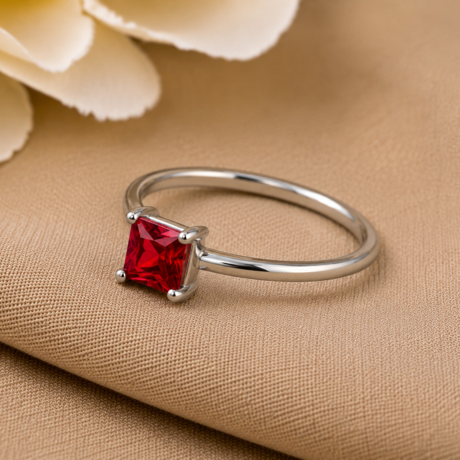 925 Sterling Silver Handmade Princess Cut Ruby Red Ring Minimalist Gift Her