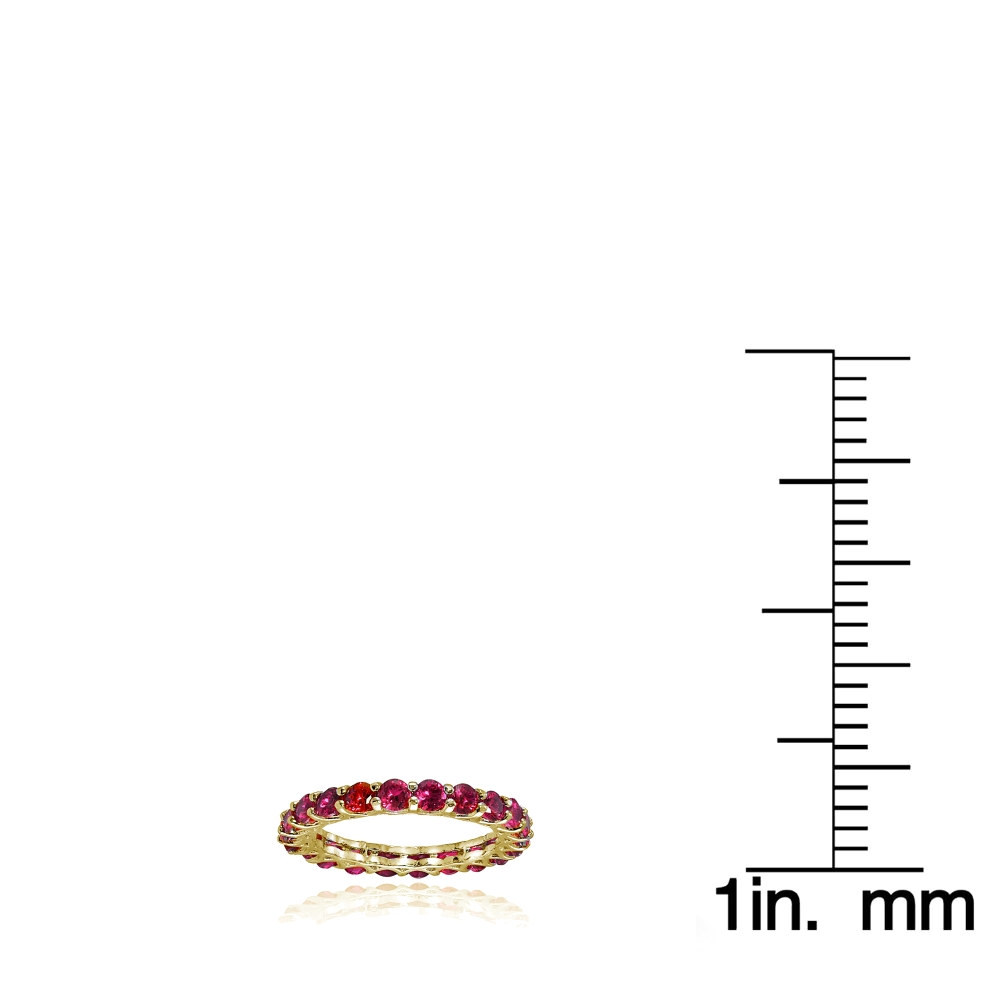 Yellow Gold Flashed Silver Created Ruby 3mm Round-cut Eternity Band Ring