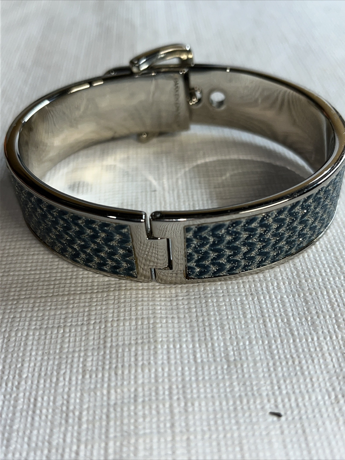Parker Daniels Hinged METALLIC BLUE & RHODIUM LEATHER CUFF BUCKLE BRACELET