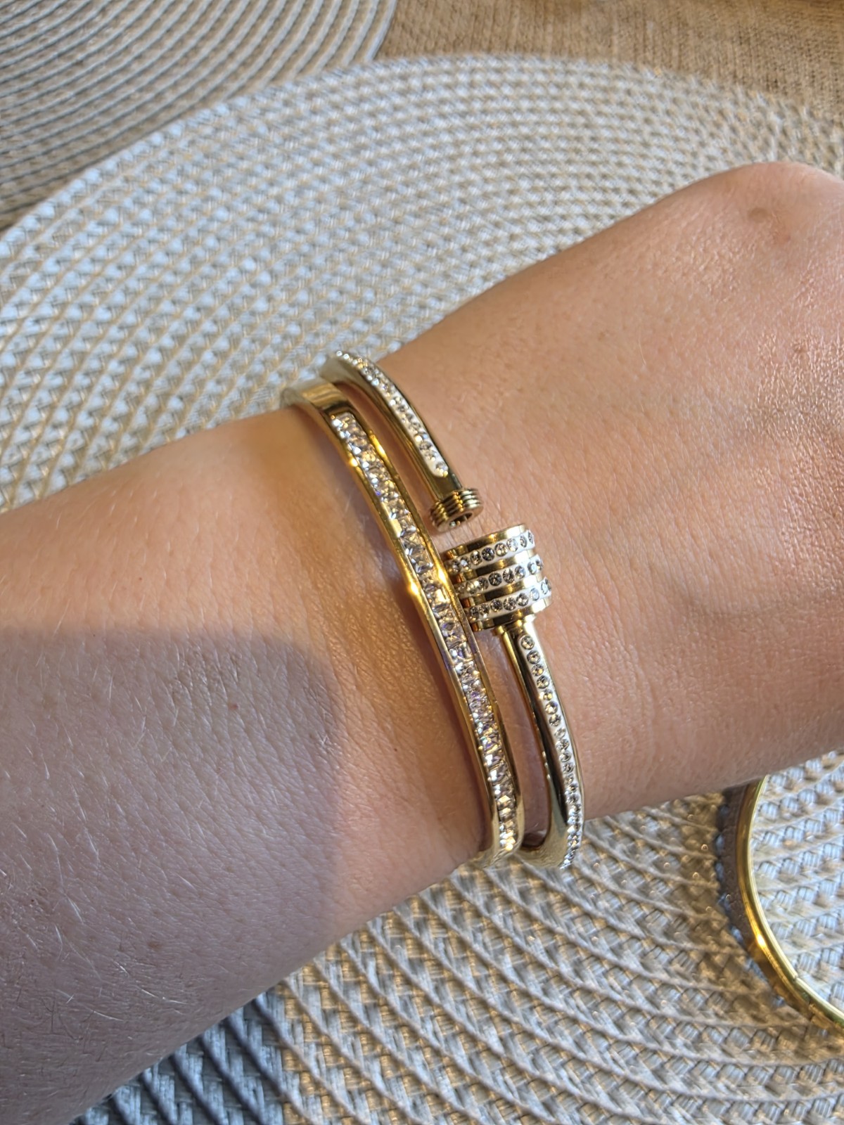 Bracelets Set of 3 Classic Zircon Stainless Steel Inlaid Bangles Evening NEW