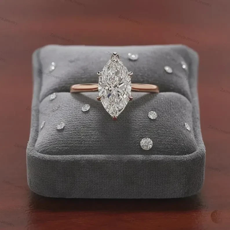 IGI 2 Ct Marquise F/VS1 Lab Grown Diamond Women Solitaire Ring 14K Yellow Gold