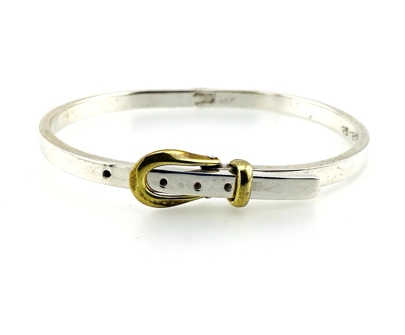 Vintage Mexican Sterling Silver Brass Buckle Bangle Bracelet Two Tone Mixed Meta