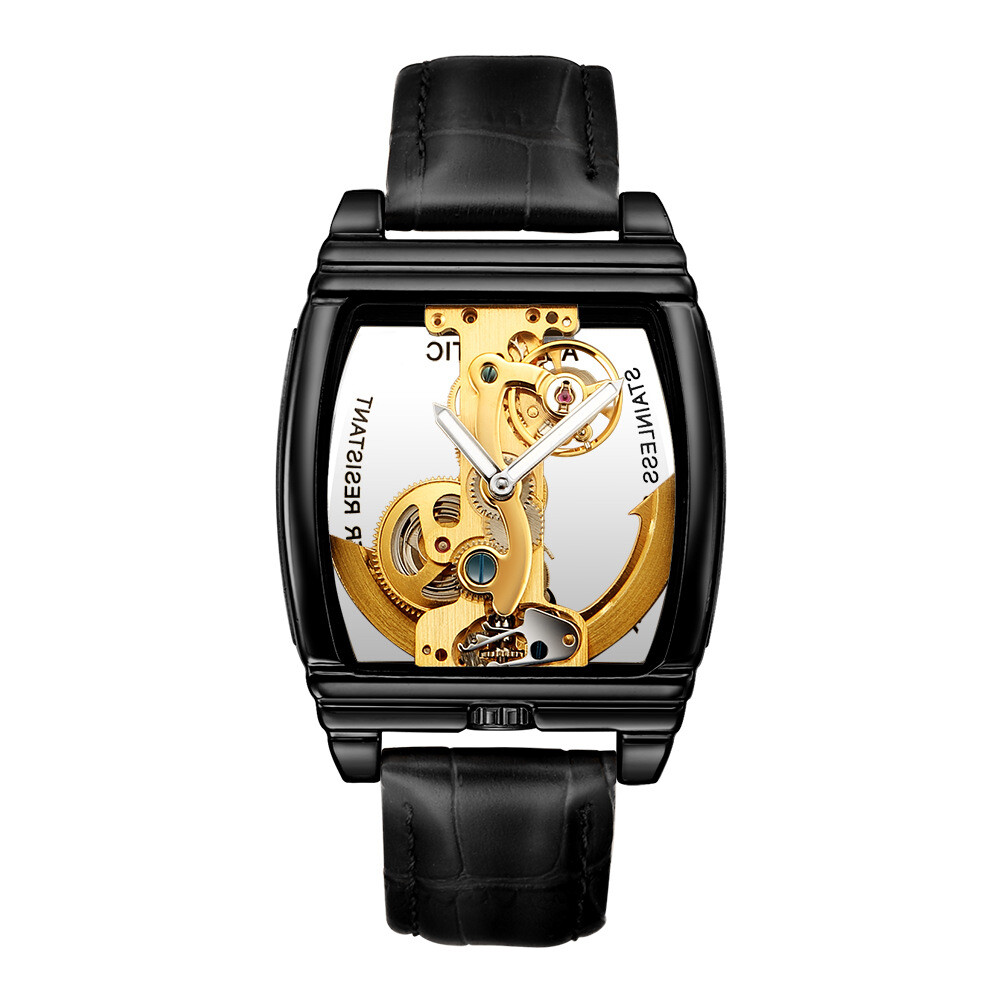 SHENHUA Mens Luxury Automatic Mechanical Transparent Skeleton Self-wind Watch