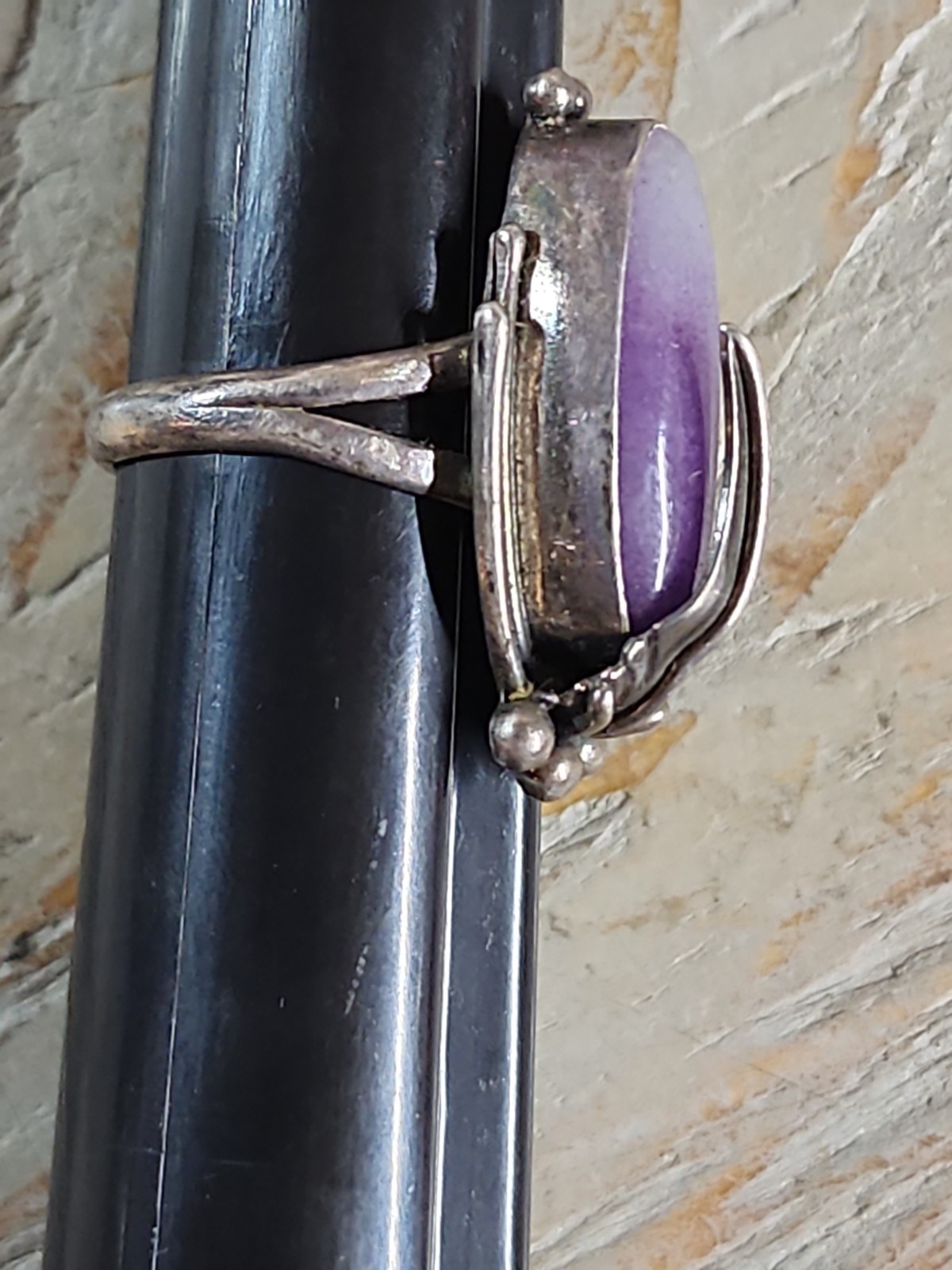 Navajo Sterling Silver Sugilite Ring Signed Nakai Size 7 Vintage Antique Estate