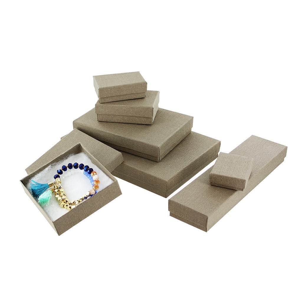 Bulk Canvas Sand Cotton Filled Jewelry Gift Packaging Boxes – 11 Sizes