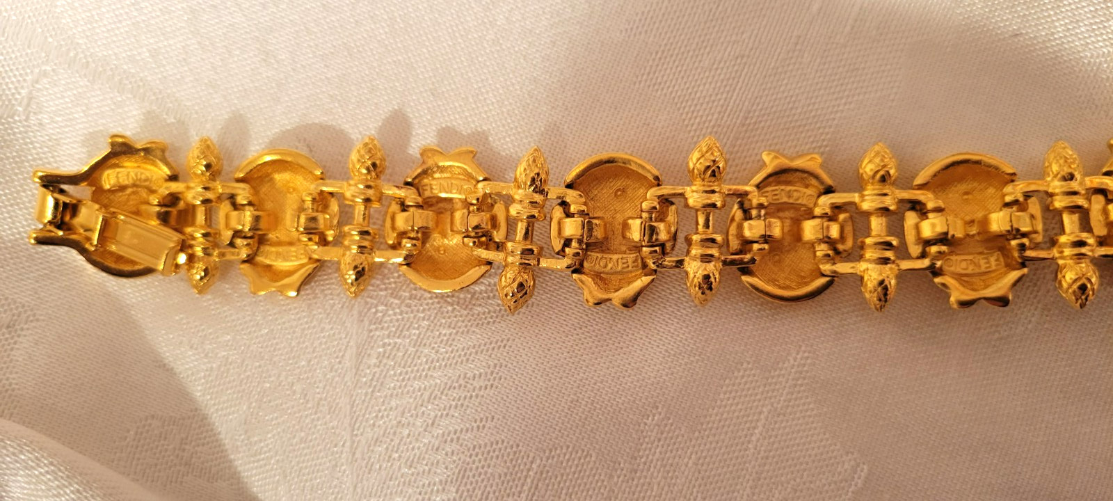 VTG Fendi Gold Link & Blk Cabochon Logo Bracelet 1980’s MINT