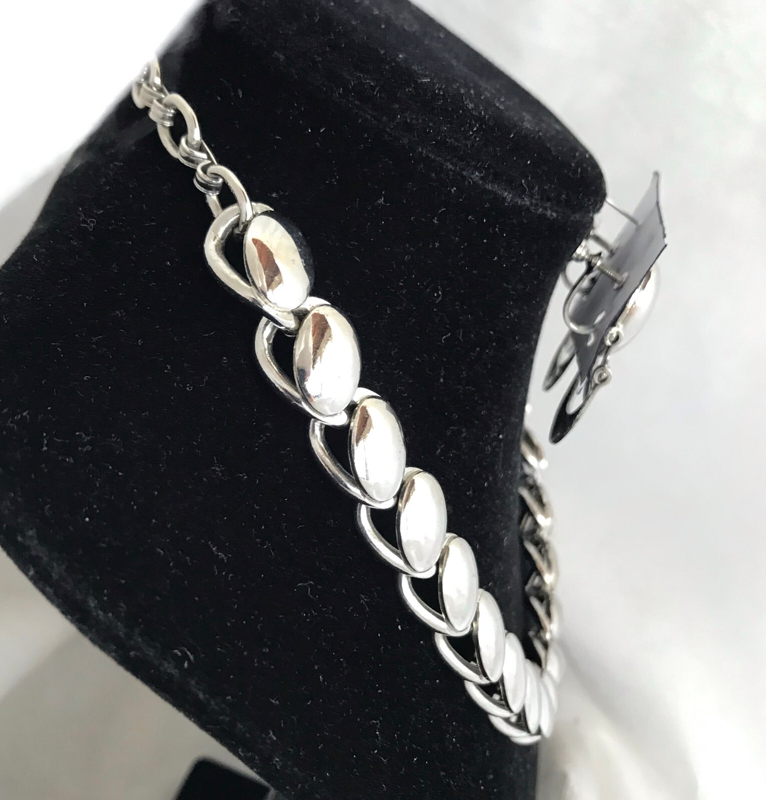 Vtg 1950-60s Shiny Choker Necklace Dangle Screw-back Earrings Cuban Chain Link