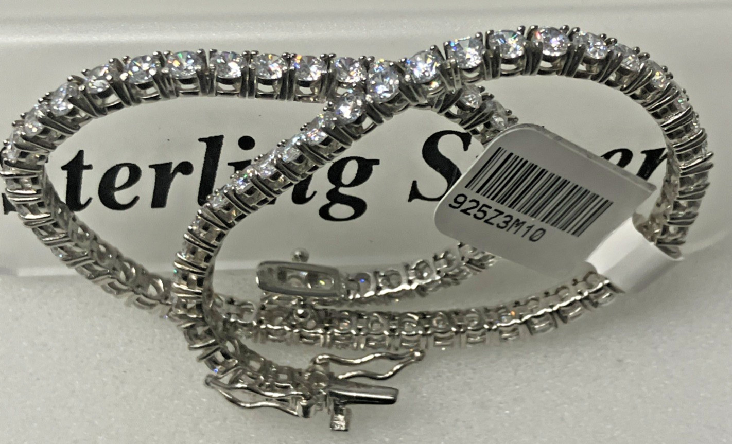 925 Sterling Silver CZ Tennis Ankle Bracelet 12.88grams 3mm 9 To 10inches NWT
