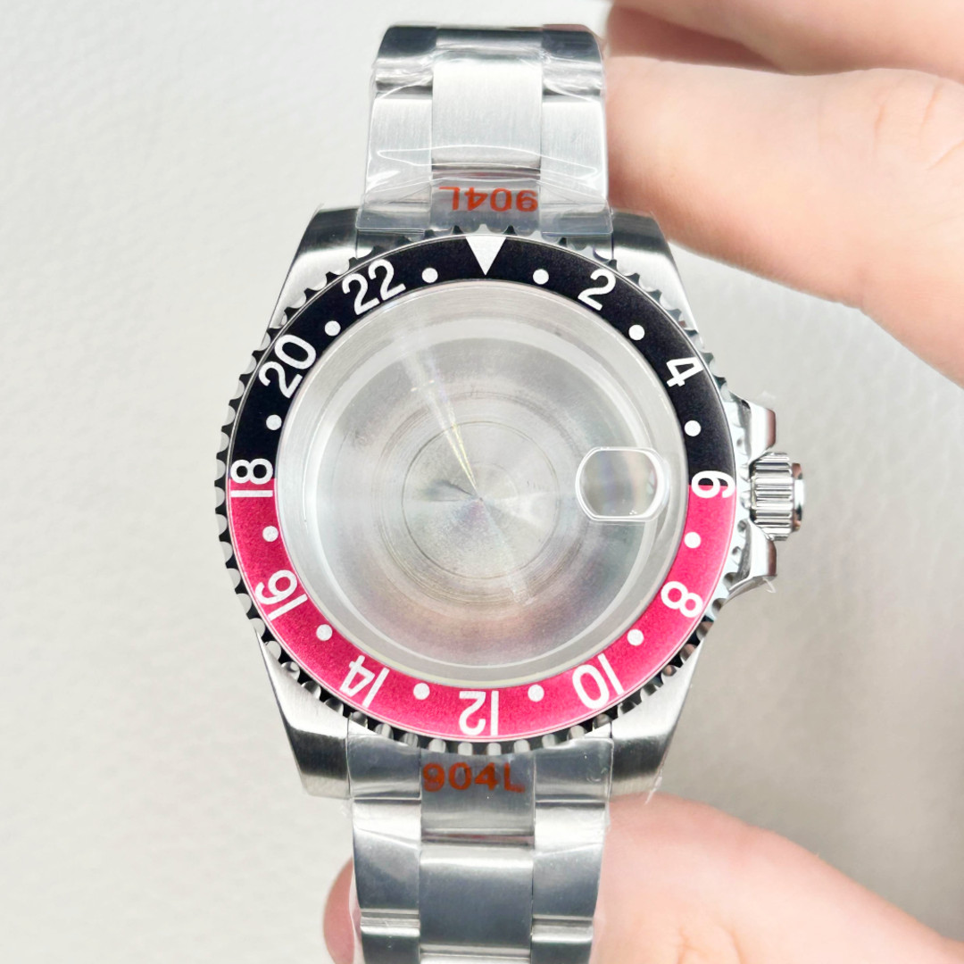 Black Red Retro 24 Hour Silver Brushed Case Sapphire Glass fit NH35A Nh34A Mod