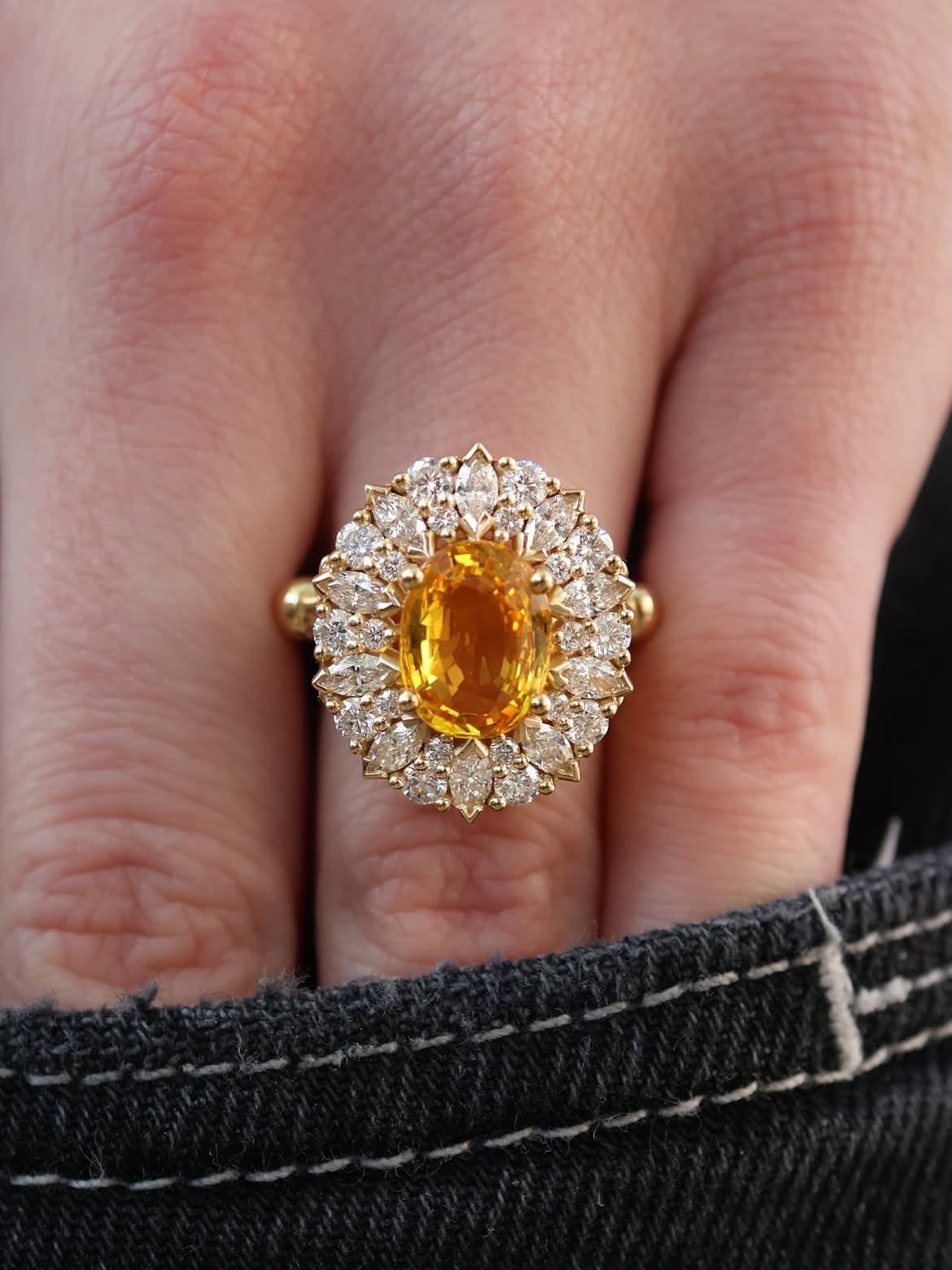 6.80 Ct Natural Citrine & Diamonds Engagement Ring Real 14k Yellow Gold