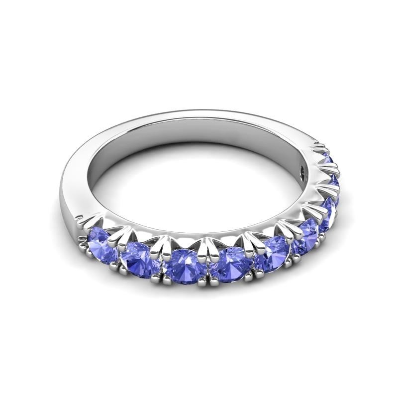 Sterling Silver 925 Tanzanite Brilliant-Cut Round 3.00mm Half Eternity Band Ring