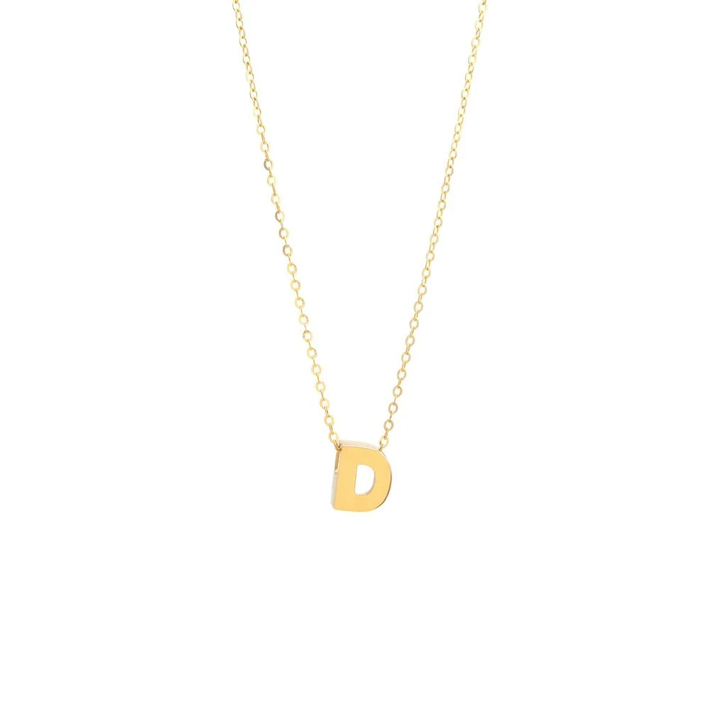 14K Yellow Gold initial ‘D’ pendant on a 16″ chain with a 2″ extender