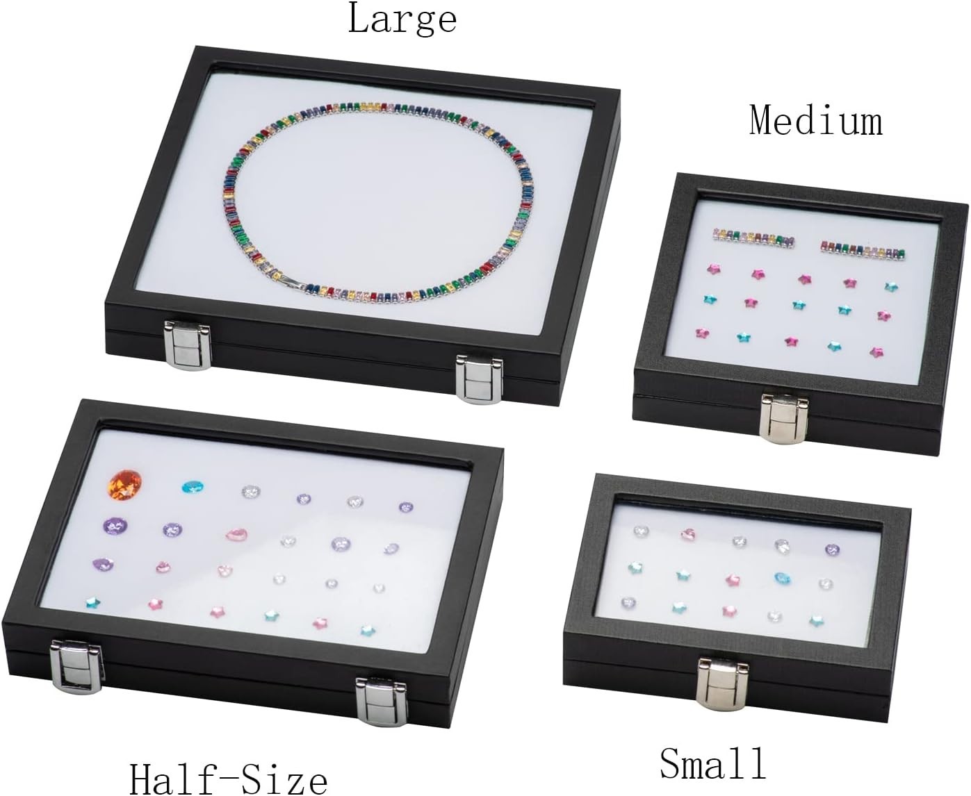 Jewelry Display Case Tempered Glass Top Lid Black Leatherette,Gemstone Displa…