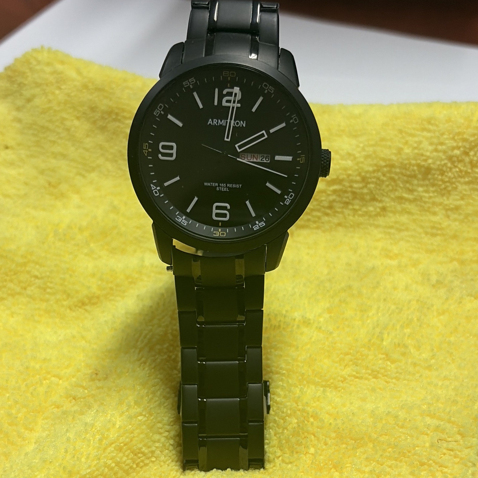 Armitron PC33 Quartz Day/Date Black Dial Steel Bracelet 43mm WR 165ft