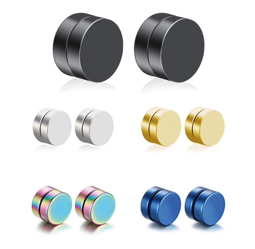 Men Women Stainless Steel Stud Earrings Magnetic Ear Plugs Non-Piercing Clip On