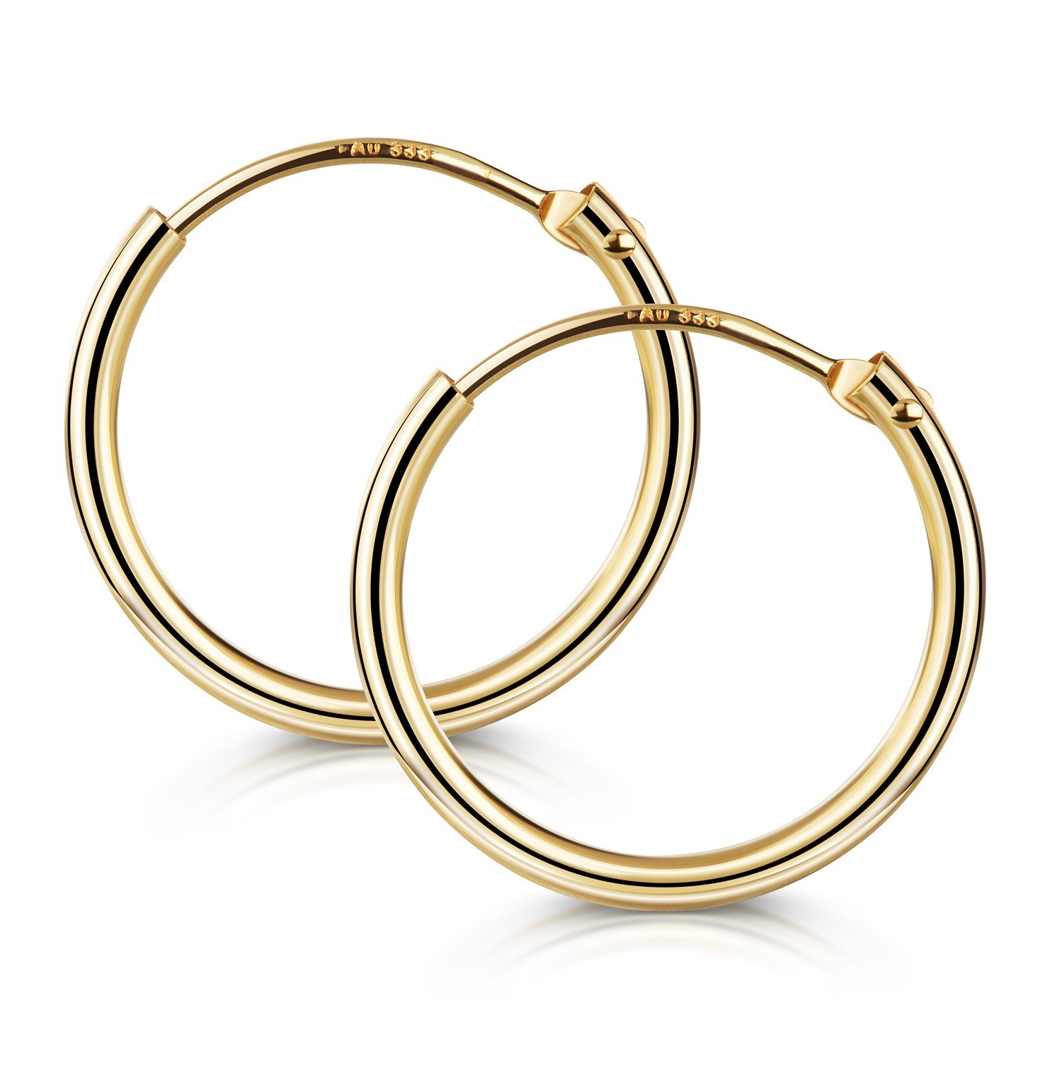 Hoop earrings 15mm 333 gold earrings hinge 1.2mm tube thickness