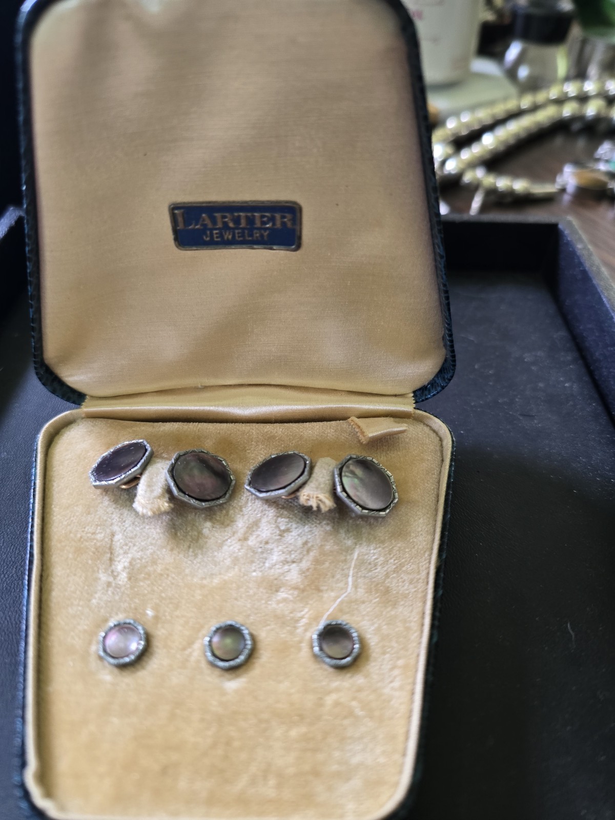 Vintage Larter Cufflinks 7pc Cufflink & Stud Set Original Trapazoid Box!!