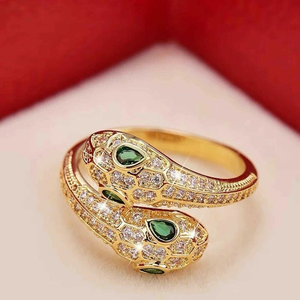 2ct Pear Cut Simulated Emerald Stunning Snake Bypass Ring 14k Yellow Gold Plated