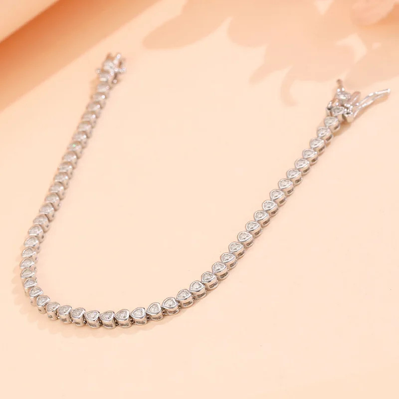 2.1ct Heart Cut Lab‑Created Diamond Test Pass VVS1/D 2mm 14cm Tennis Bracelet