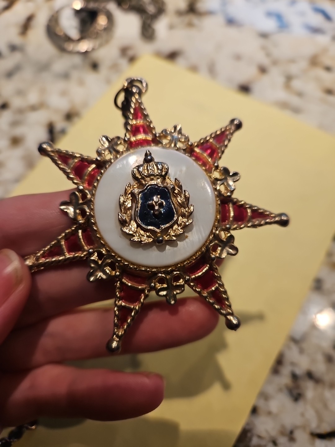 Necklace Pendant, Heraldic Crown Coat of Arms 7 point Star Renaissance Cosplay