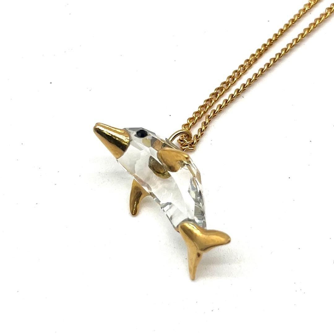 Swarovski Crystal Dolphin Pendant Necklace Gold Tone Animal Theme Chain Jewelry
