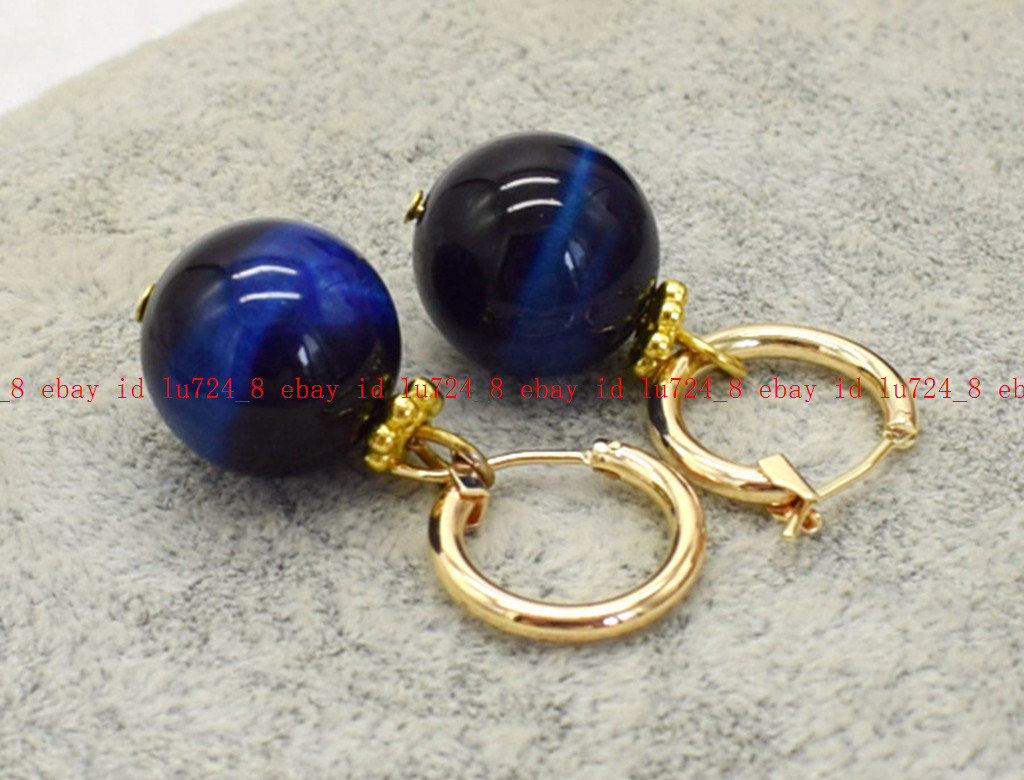 Stunning 14mm Multicolor Tiger’s Eye Round Gemstone Beads Leveback Earrings