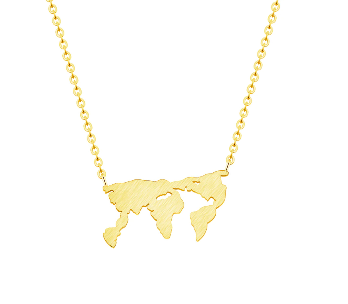 World Map GOLD Plated Necklace USA Europe Globe Continents Borders Countries
