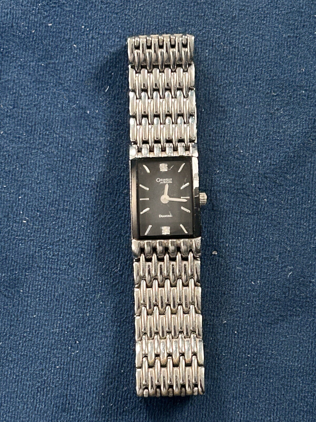CARAVELLE New York 43D007 DIAMOND Accented Black Dial Stainless Steel Watch