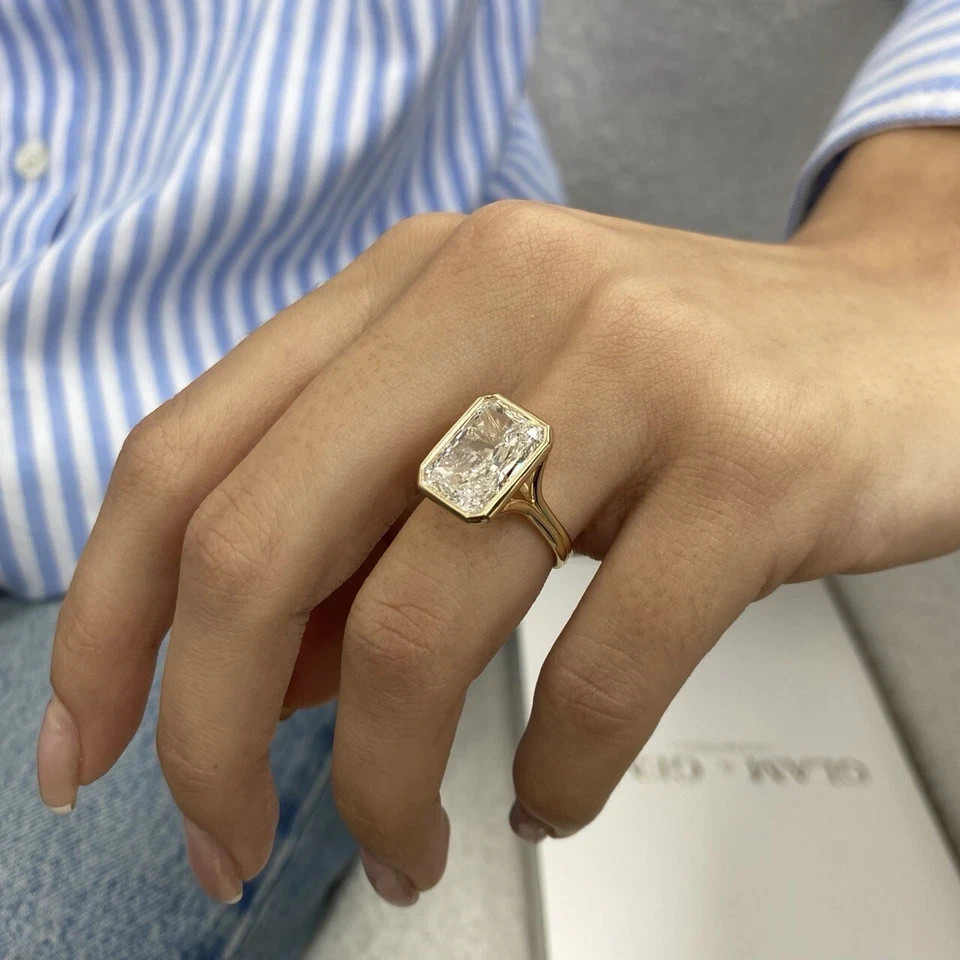 Radiant Cut Diamond Ring IGI Certified Lab Grown 14k Yellow Gold 6 Ct VVS E F