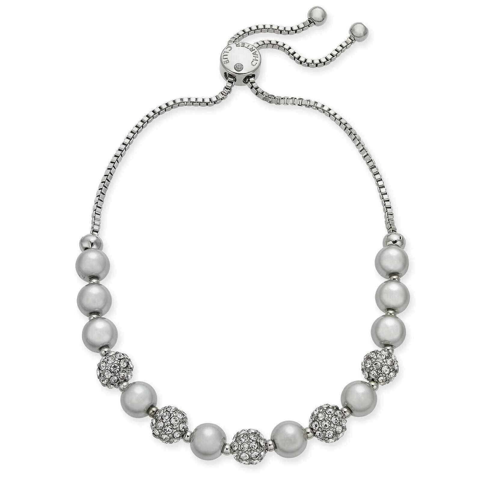 Charter Club Pavé & Imitation Pearl Slider Bracelet