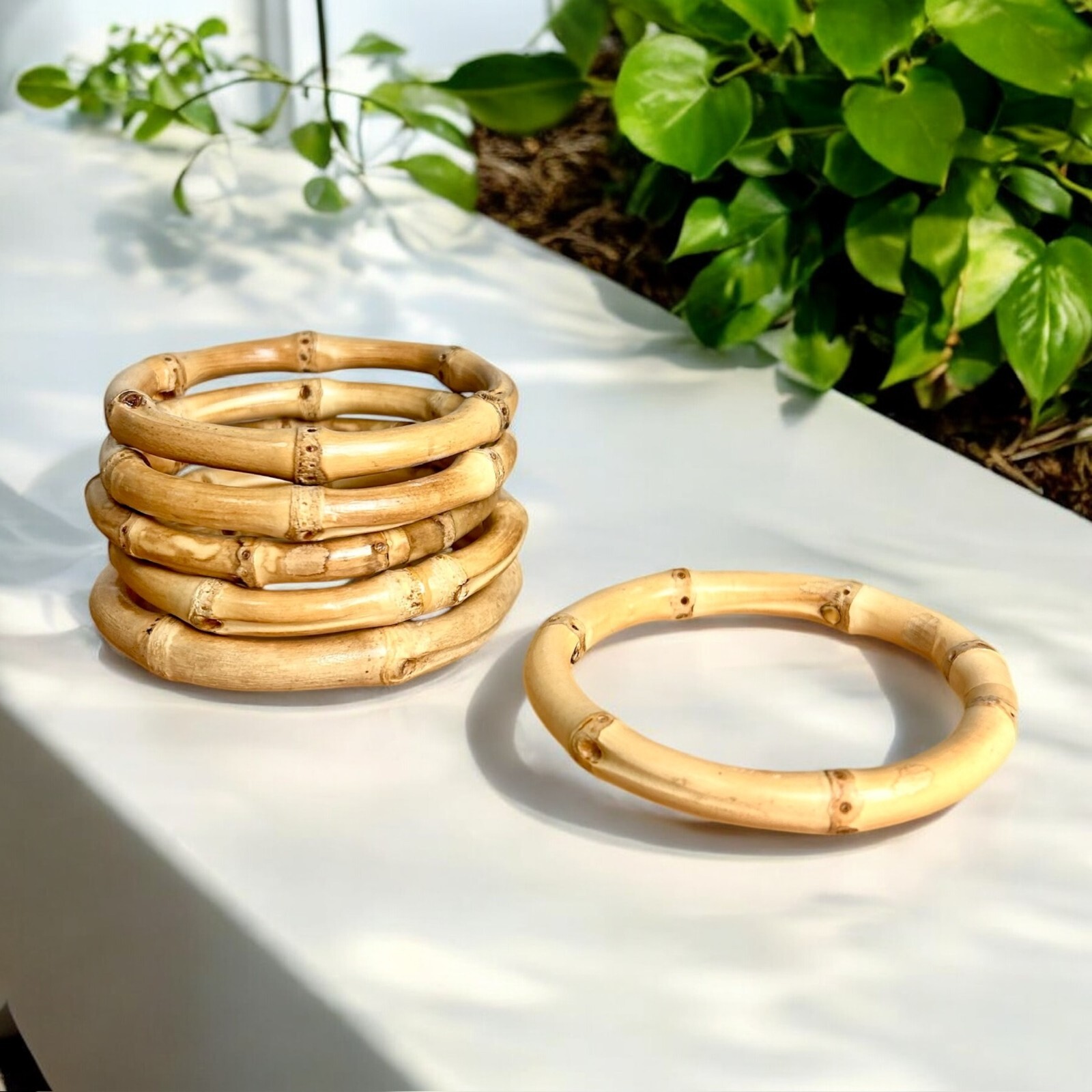 Natural Bamboo Bangle Bracelet | Handmade Eco-Friendly Jewelry | Set of 4