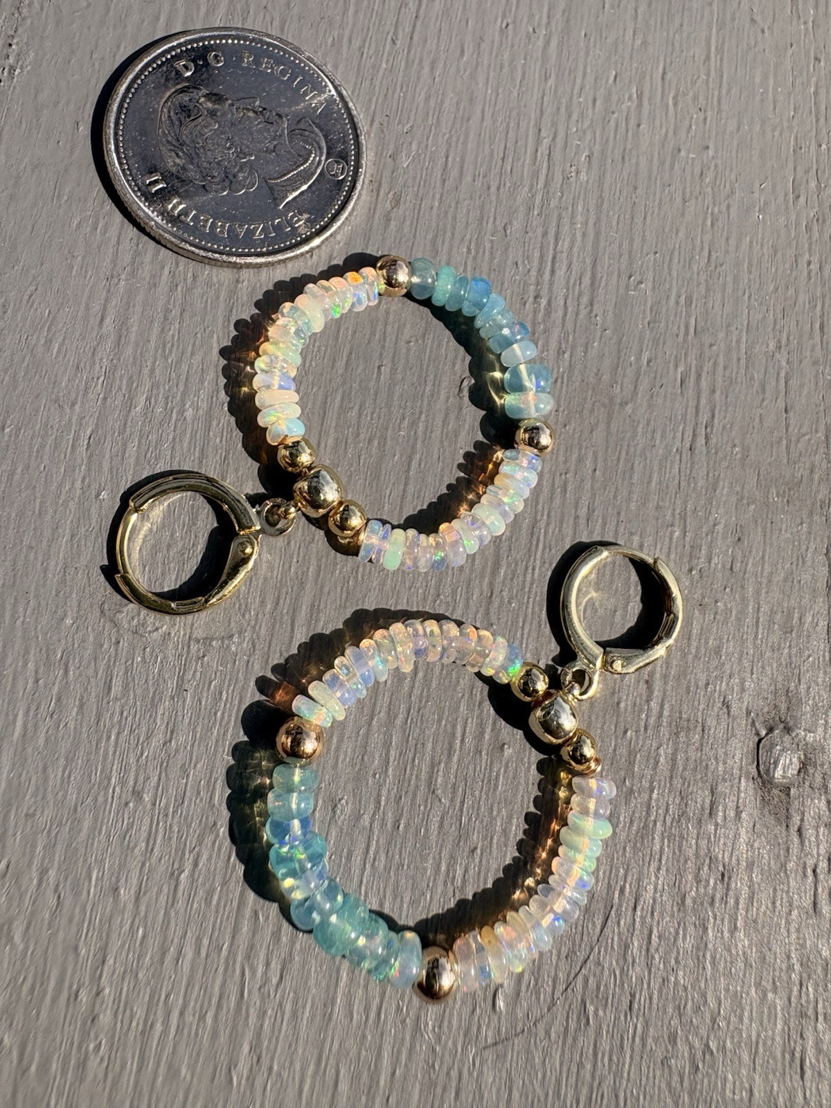 Fire Opal Earring Blue and White hoop earrings Summer jewelry gift for her