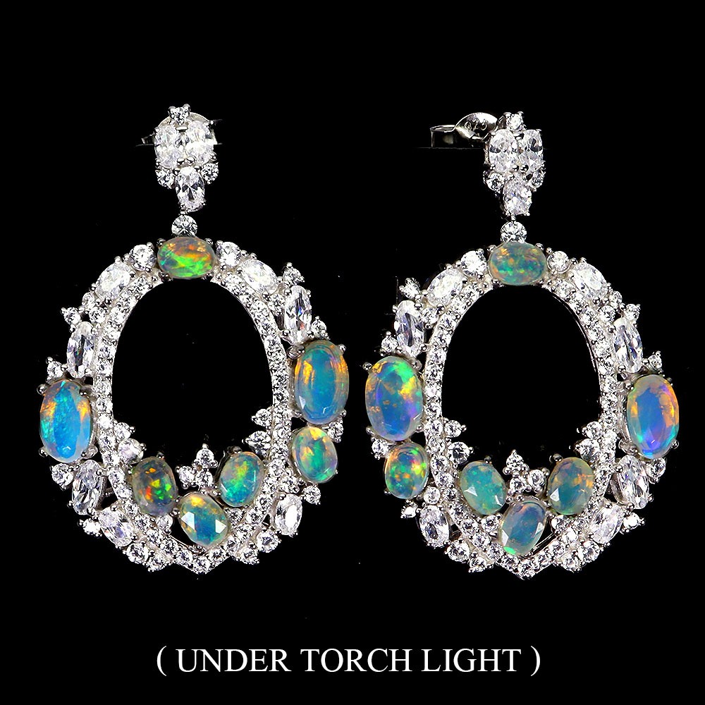 925 Sterling Silver Earrings Oval Fire Opal 6x4mm Natural Gemstone Jewelry