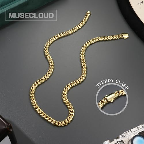 Gold Cuban Link Chain for Men Mens 20 in (51 cm) 8mm Width – 18K Gold Plated