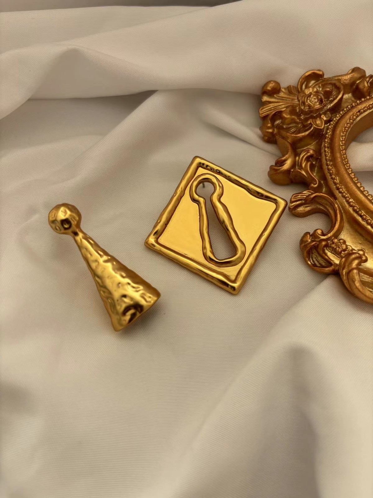 Asymmetric AB Surrealist Series keyhole Earrings with box